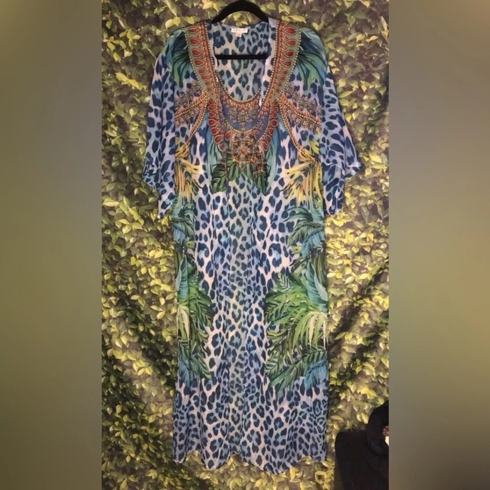 Vibrant Blue Animal Print Kaftan